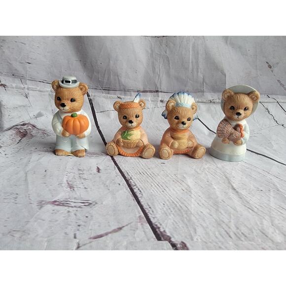 Homco Figurines Autumn Harvest Thanksgiving Bears Set #5312 READ - Picture 1 of 11